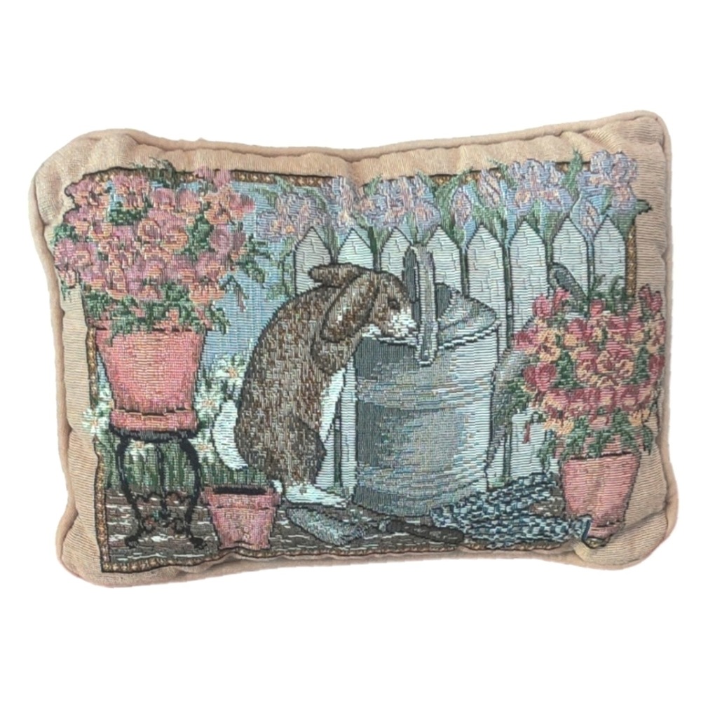 Grannycore Cottagecore Easter Tapestry Bunny Watering Can Floral Pillow